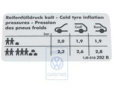 Vag Bora Golf Mk4 Padangos Slėgio Ženklinys Originalus 1J0010292B