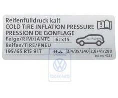 Vag Caddy Mk3 2004 2011 Padangos Slėgio Ženklinys Originalus 2K0010422J