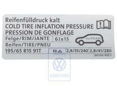 Vag Caddy Mk3 2004 2011 Padangos Slėgio Ženklinys Originalus 2K0010422J