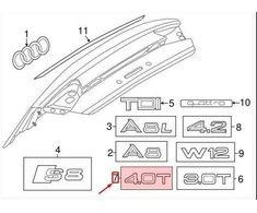 VAG Genuine Chrome 4.0 T Įrašas AUDI A8 S8 quattro 4H2 4H8 4H0853743G2ZZ