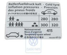 VAG Golf Mk5 Mk6 Informacijos Stikeras Padangos Slegio Originalus 1K0010471D