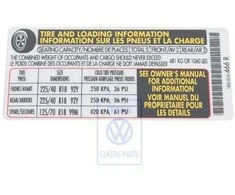 Vag Golf Mk6 2009 2011 Padangos Slėgio Etiketė Originalus 1K0010466R