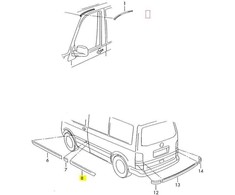VAG Naujas originalus VW TRANSPORTER (2003-2015) kairės pusės galinės durų apsauginė juosta OEM