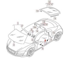 VAG OEM AUDI R8 42 PRIEKINIŲ KAIRĖS PUSĖS DURŲ LANGO STIKLAS 420845201A ORIGINALUS
