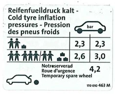 VAG Originalus Volkswagen duomenų ženklas padangų slėgiui NOS 1T0010463M