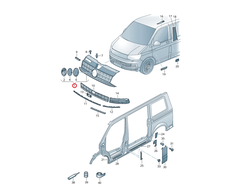 Vag Priekinis Centrinis Radiatoriaus Grotelis Volkswagen Transporter Kombi T6 Originalus 7E0853651A