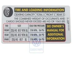 VAG Rodyklės Sausumo Etiketė VW PASSAT 3C2 3C5 2005-2010 Originalus 3C0010497T