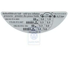 Vag Skoda Octavia A4 Padangų Slegio Lipdukas Originalus 6N0010281K