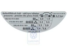 Vag Skoda Octavia A4 Padangų Slegio Lipdukas Originalus 6N0010281K