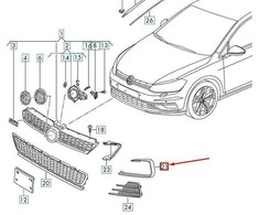 VAG Volkswagen GOLF MK7 Priekinis Bamperis Kairės Pusės Ventiliacijos Grotelės Apdaila 5GE853665C9B9 NAUJA ORIGINALI