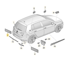 VAG VOLKSWAGEN GOLF MK8 GALINIS GTD ŽENKLIUKAS SU UŽRAŠU EMBLEMA CHROMAS 5H0853687B2ZZ ORIGINALUS