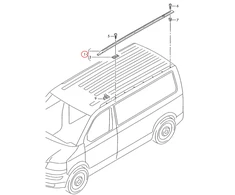 VAG VOLKSWAGEN TRANSPORT išorinis stogo kreipiamasis bėgelis kairėje pusėje originalus 7H1860181AQZU