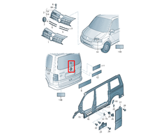 VAG VW CADDY MK3 TRANSPORTER T5 Chromuotas juodas galinis emblemos ženkliukas 2K5853630AULM originalus