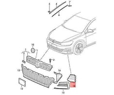 VAG VW Golf R32 GTI triušio dangčio dalis bamperiui Satin Juodas Genuine 5G085323212J9B9