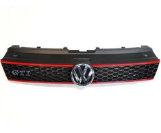 VAG VW POLO GTI 10-14 PRIEKINIS BUFERIO CENTRINIS GROTELĖS Juodas RAUDONAS ORIGINALUS 6R0853651R