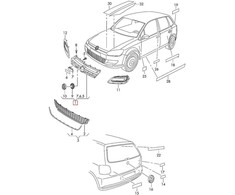 VAG VW POLO GTI 10-14 PRIEKINIS BUFERIO CENTRINIS GROTELĖS Juodas RAUDONAS ORIGINALUS 6R0853651R
