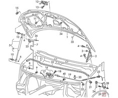 VAG VW Transporter 03-16 Kairės pusės variklio dangčio laikiklis 7H1823633B Originalus