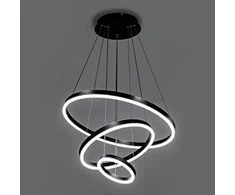 80W 3000K-4500K-6000K LED 3 žiedų pakabinamas šviestuvas juodas su nuotolinio valdymo pulteliu