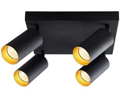 Kryptinis 4xGU10 šviestuvas juoda-aukso spalva