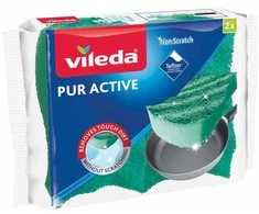 VILEDA PUR Active aukštos kokybės šveičianti kempinėlė, skirta subtiliems paviršiams valyti, tokia kaip teflonas, stiklas, porcelianas, akrilas, plienas, žalvaris ir chromas, 2 vnt.