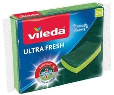 VILEDA Ultra Fresh kempinės, 2 vnt. – antibakterinės kempinės su apsauga nuo nemalonių kvapų.