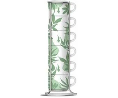 Kavos Puodeliai - Bialetti Primavera 6 Puodelių Rinkinys Su Laikikliu Žalias
