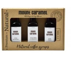 „Mount Caramel“ sirupų rinkinys 3 × 100 ml – Karamelė · Rožė · Avietės šokolade
