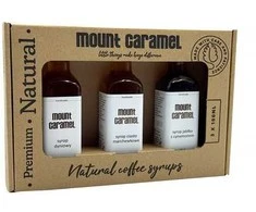 „Mount Caramel“ sirupų rinkinys 3 × 100 ml – moliūgų · morkų pyrago · obuolių su cinamonu