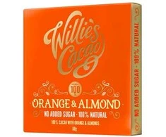 Willie's Cacao – Be pridėtinio cukraus – Apelsinų ir migdolų 50g