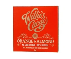 Willie's Cacao – Be pridėtinio cukraus – Apelsinų ir migdolų 50g
