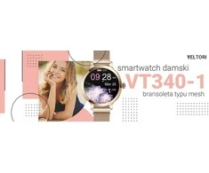 Išmanusis laikrodis Damski VELTORI VT340-1 Złota Bransoleta + Rožinė Dirželis Silikonowy