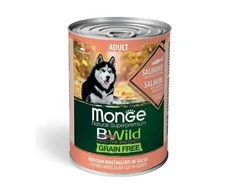 Monge Bwild adult konservuotas pašaras su lašiša, moliūgais ir cukinijomis 400g
