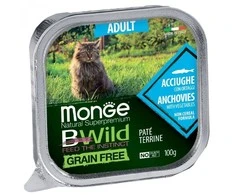 Monge BWild adult paštetas katėms su ančiuviais ir daržovėmis 100g