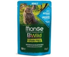 Monge BWild konservai pašaras katėms su ančiuviais ir daržovėmis padaže 85g
