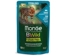 Monge BWild konservai pašaras sterilizuotoms katėms su tunu, krevetėmis ir daržovėmis padaže 85g