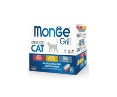 Monge Grilis konservuotas pašaras sterilizuotoms katėms mix su vištiena/veršiena/upėtakiu 85g x12