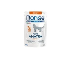 Monge Monoprotein Adult begrūdis konservuotas pašaras katėms su antiena 85g
