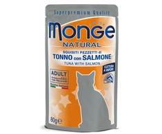 Monge Natural konservai pašaras suaugusioms katėms tunas, lašiša želėje 80g