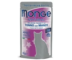 Monge Natural konservai pašaras suaugusioms katėms, tunas ir jautiena 80g