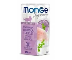 Monge SUPREME - Cat Wet Pouches su tunu, jūrų liežuviu ir žaliais žirneliais - sterilizuotoms katėms (80g)