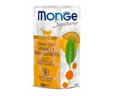 Monge SUPREME - Cat Wet Pouches su tunu, špinatais ir morkomis - kačiukams (80g)