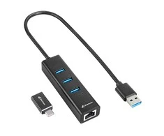 Sharkoon HUB 3X USB 3.2 +RJ45 ALU Juodas/3-PORT USB 3.2 GEN 1.