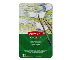 Akvarelinių pieštukų rinkinys Derwent Academy, 12 spalvų, metalinėje dėžutėje