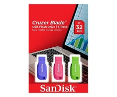 SANDISK CRUZER BLADE USB atmintinės, 3 vnt. pakuotėje, 32 GB