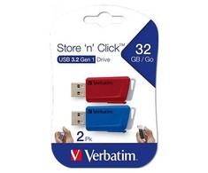 „Verbatim“ USB atmintinė, USB 3.0, 32 GB, „Store N Click“, spalvų derinys, 49308, USB A, su ištraukiama jungtimi. 2 vnt