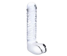 Glas Stiklas – tikroviškas briaunotas stiklo G taško dildo su kamuoliukais
