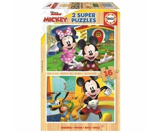 Educa 2 dėlionės (puzzle) medinės 2x16 MICKEY ir MINNIE 3-4metų