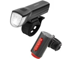Įkraunamas LED žibintų rinkinys dviračiui 30 Lux Fischer su USB juodas