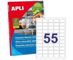 Lipnios etiketės Apli, A4, 36,8x23,8mm, nuimamos, 55 etiketės lape, 100 lapų