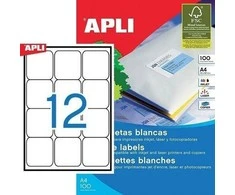 Lipnios etiketės Apli, A4, 63.5x72mm, 12 etikečių lape, 100 lapų, baltos spalvos